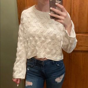 Cropped White crochet sweater